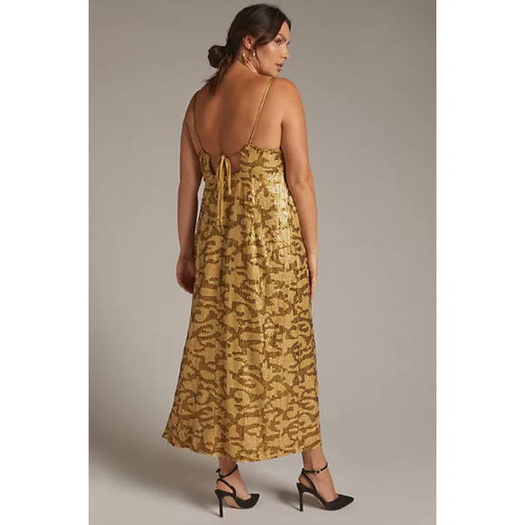 NWT Anthropologie Sequined Design Gold Midi Slip Dress, Size 20W - Picture 3 of 9